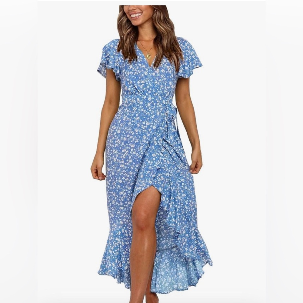 Blue and White Ruffled Tiered Maxi Sundress